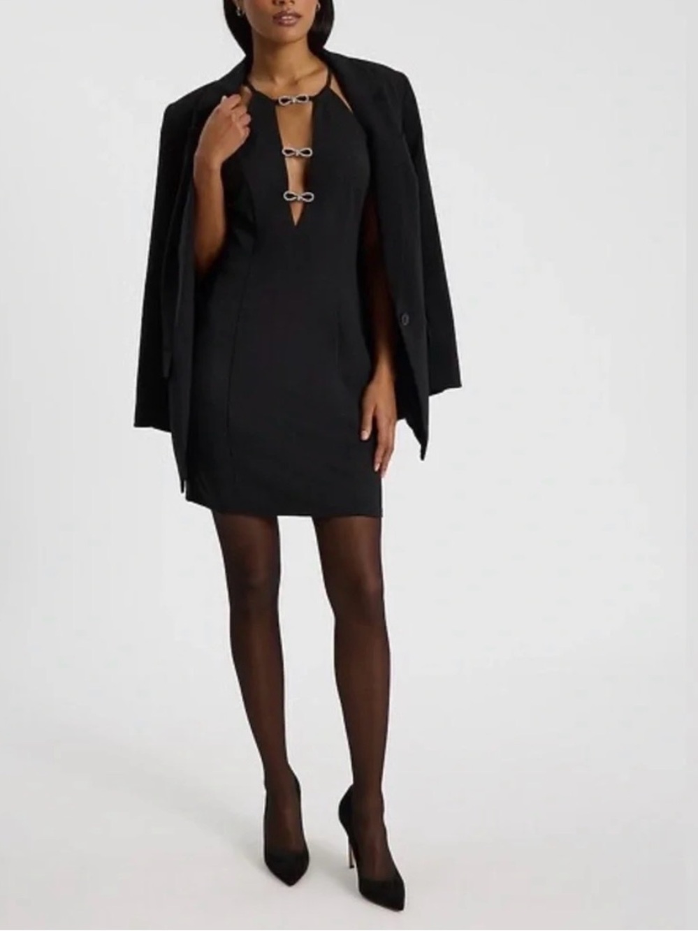Express Black Mini Dress with Decorative Front Bow ties